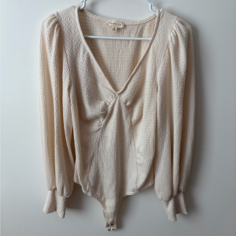 Promesa Cream Textured Long Sleeve Bodysuit
